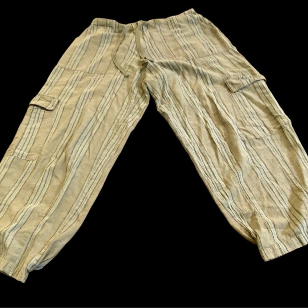BDG by Urban Outfitters Tan Striped Cinched Wide-Leg Gauze Pant.